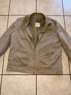 London Fog tan Military-Inspired Zip Front Jacket removable shearling lining